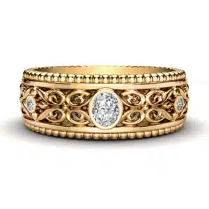 Lab Diamonds 14K Yellow Gold Mens Band with Oval Natural