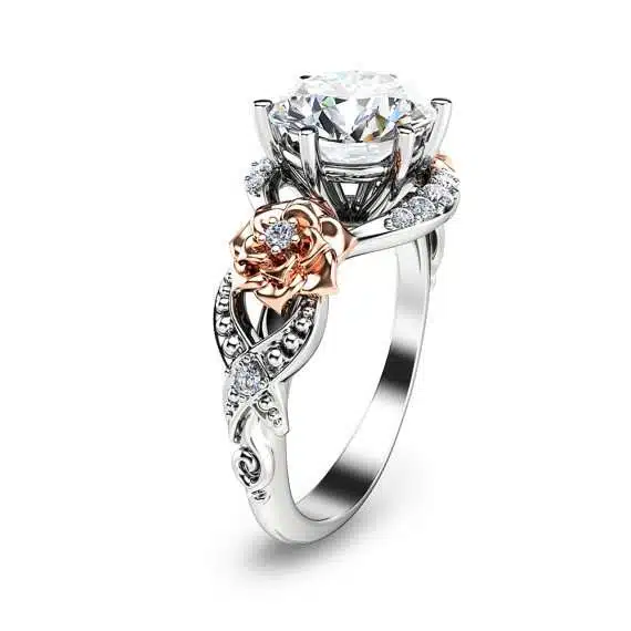 2ct Moissanite Engagement Ring 14K Two Tone Gold Engagement Ring Vintage Moissanite Ring 1 2ct Moissanite Engagement Ring 14K Two Tone Gold Engagement Ring Vintage Moissanite Ring