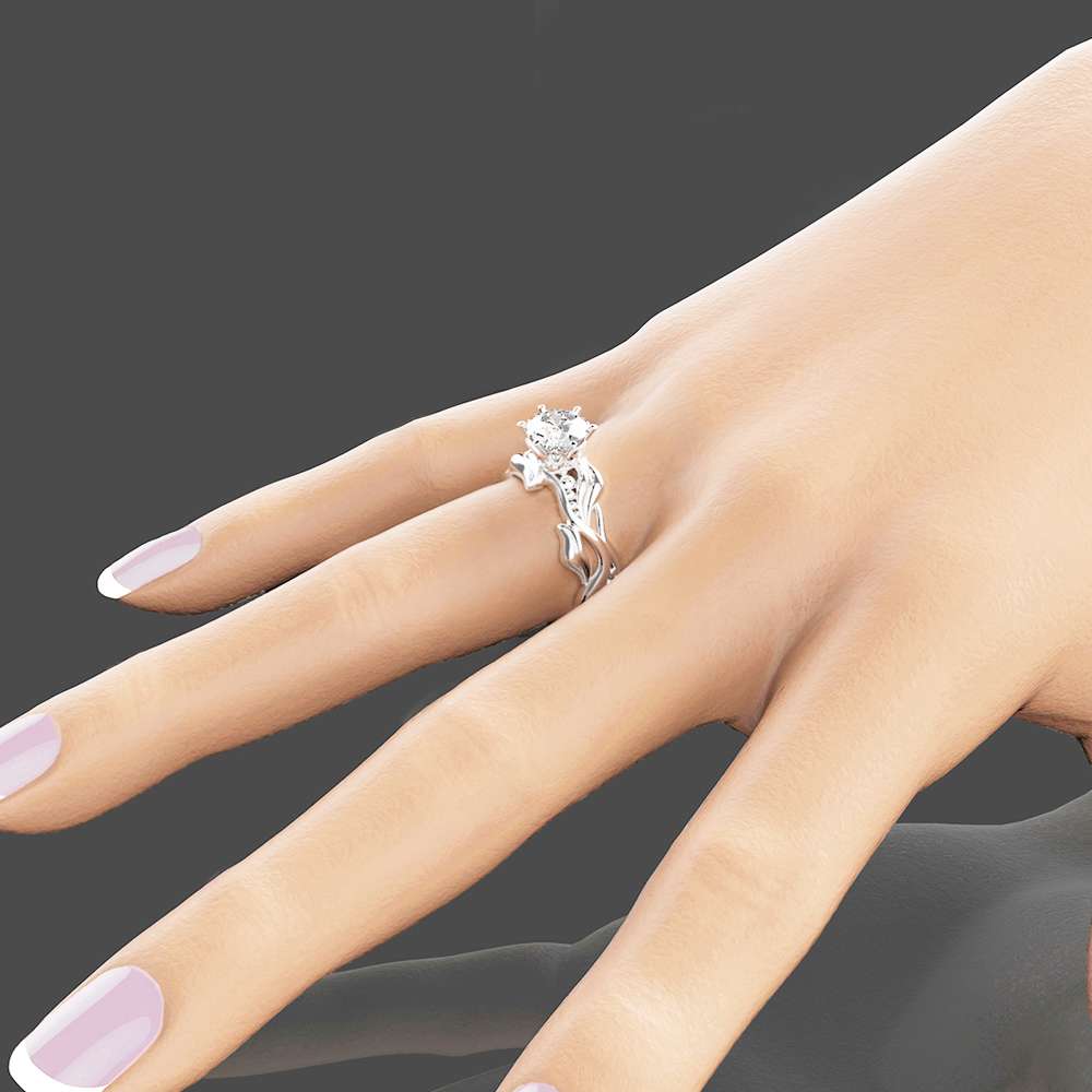 Moissanite Leaves Engagement Ring 14K White Gold Engagement Ring Solitaire Moissanite Ring 3 Moissanite Leaves Engagement Ring 14K White Gold Engagement Ring Solitaire Moissanite Ring