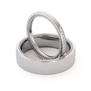 Lab Diamonds Classic Wedding Matching Bands His And Her Set-14K White Gold 2 / 6 mm