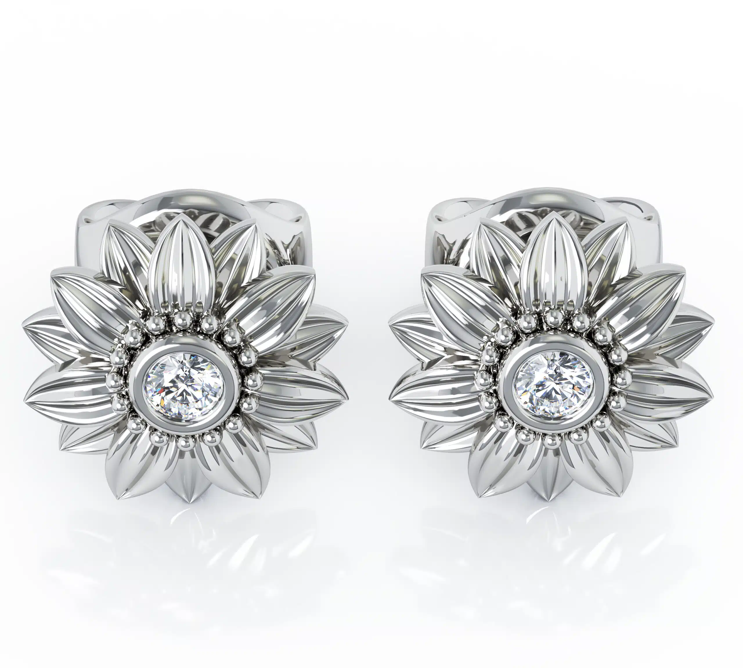 EP-0019A Sunflower Earrings White Gold (1)