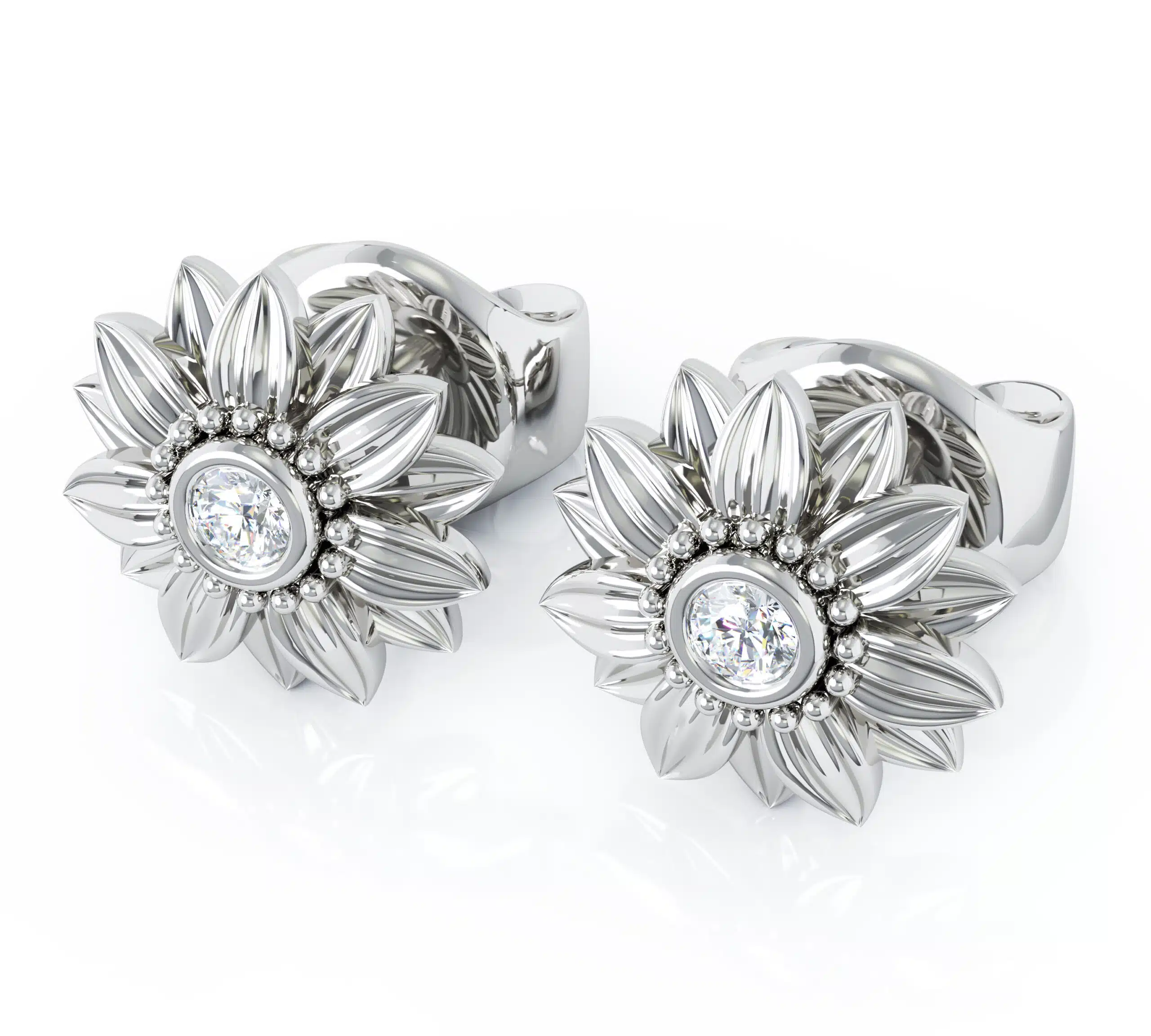 EP-0019A Sunflower Earrings White Gold (2)