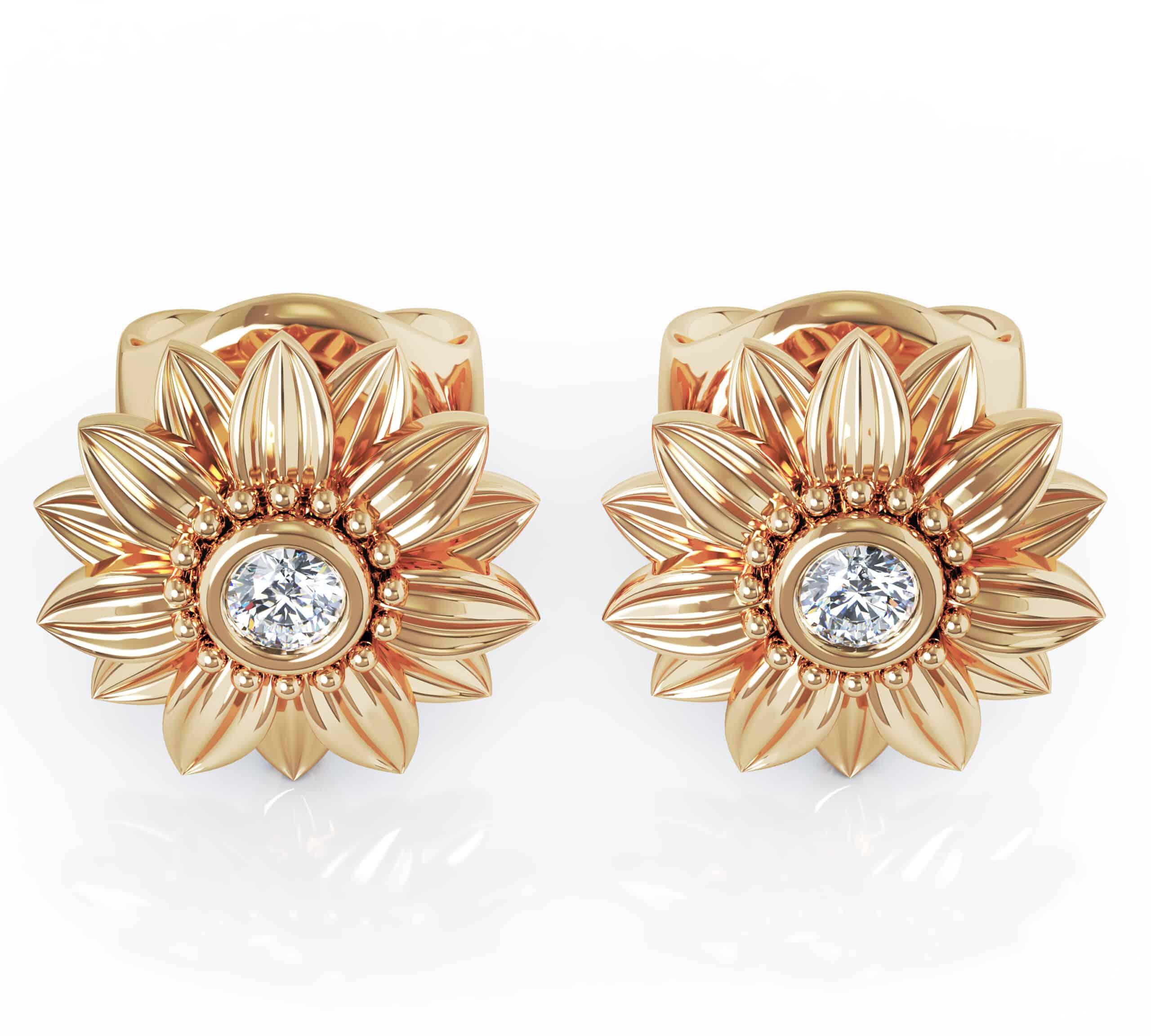 EP-0019A Sunflower Earrings Yellow Gold