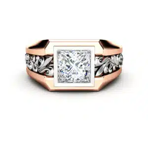 14K Gold Filigree Bezel Diamond Ring with Intricate Design