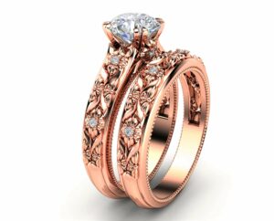 Special Offer - Matching Band Filigree Flowers Engagement Ring