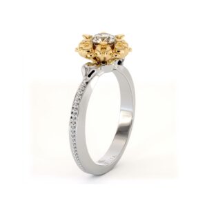 Sunflower Lab Diamond Ring With Round Center And Sculpted Petal Crown