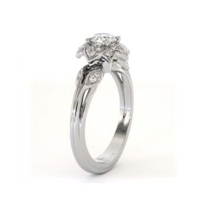 Exquisite Floral Split Shank Lab Diamond Ring with Vine Accents and Pave