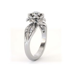 Layered Floral Diamond Ring With Round Lab Center And Petal-Inspired Side Stones