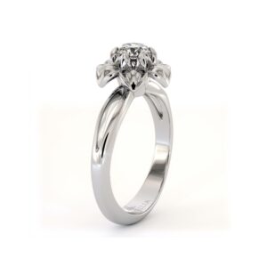 Classic Floral Diamond Ring With Dimensional Petal Crown And Round Lab Center
