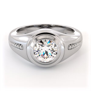 Modern Gold Men’s Ring with Lab Diamond