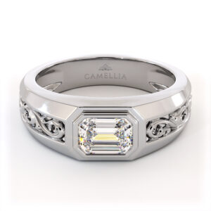 Men’s Lab Diamond Ring with Emerald Vintage Filigree Design