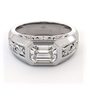 Men’s Lab Diamond Ring with Emerald Filigree Architectural Design