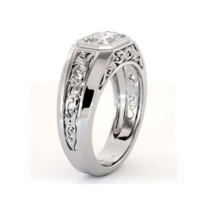 Men’s Lab Diamond Ring with Emerald Filigree Architectural Design