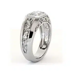 Men’s Lab Diamond Ring with Emerald Filigree Architectural Design