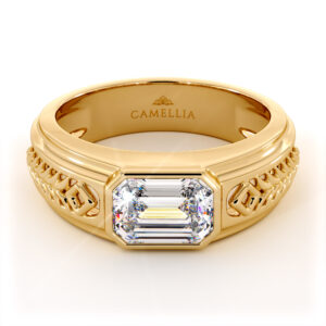 Men’s Lab Diamond Ring with Emerald Carved Arrow Design