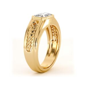 Men’s Lab Diamond Ring with Emerald Carved Arrow Design