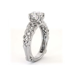 Braided Celtic Diamond Ring With Round Lab Diamond And Intricate Knotwork Band
