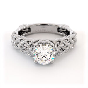 Braided Celtic Diamond Ring With Round Lab Diamond And Intricate Knotwork Band