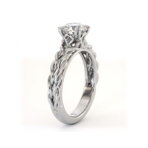 Nature-Inspired Twisting Vine Diamond Ring With Sculpted Leaf Motif