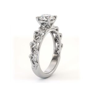 Interwoven Leaf Motif Diamond Engagement Ring With Sculpted Solitaire Setting