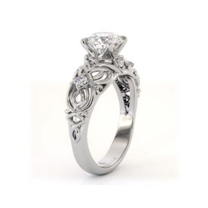 Celtic Scroll Solitaire Ring With Round Lab Diamond And Woven Detail