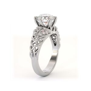 Woven Leaf Diamond Ring With Lab-Grown Center Stone And Nature Motif