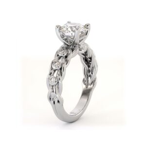 Braided Bezel Diamond Ring With Lab-Grown Center Stone And Woven Band