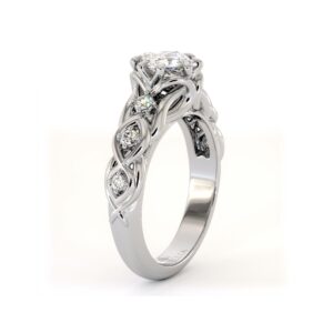 Princess Accent Diamond Ring With Lab-Grown Center Stone And Sculpted Band