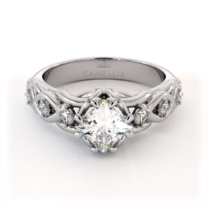 Princess Accent Diamond Ring With Lab-Grown Center Stone And Sculpted Band