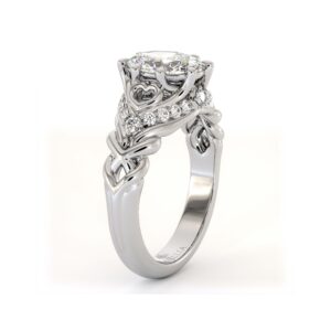 Oval Filigree Diamond Ring With Lab-Grown Center And Sculpted Heart Details
