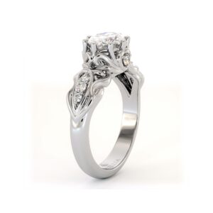 Oval Crown Floral Ring With Lab Diamond Center
