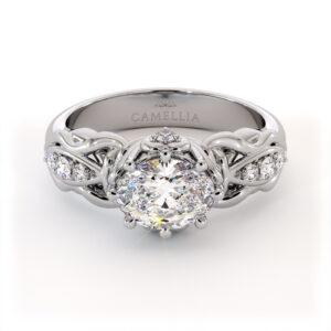 Oval Crown Floral Ring With Lab Diamond Center