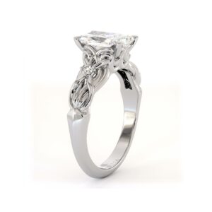 Twisted Leaf Diamond Ring With Radiant Organic Detailing
