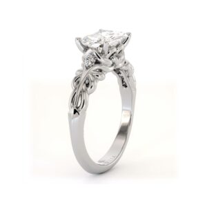 Radiant Leaf Diamond Ring With Sculpted Vinework And Lab-Grown Center