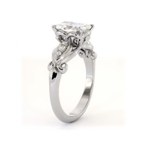 Radiant Cluster Diamond Ring With Lab Center And Floral-Inspired Band