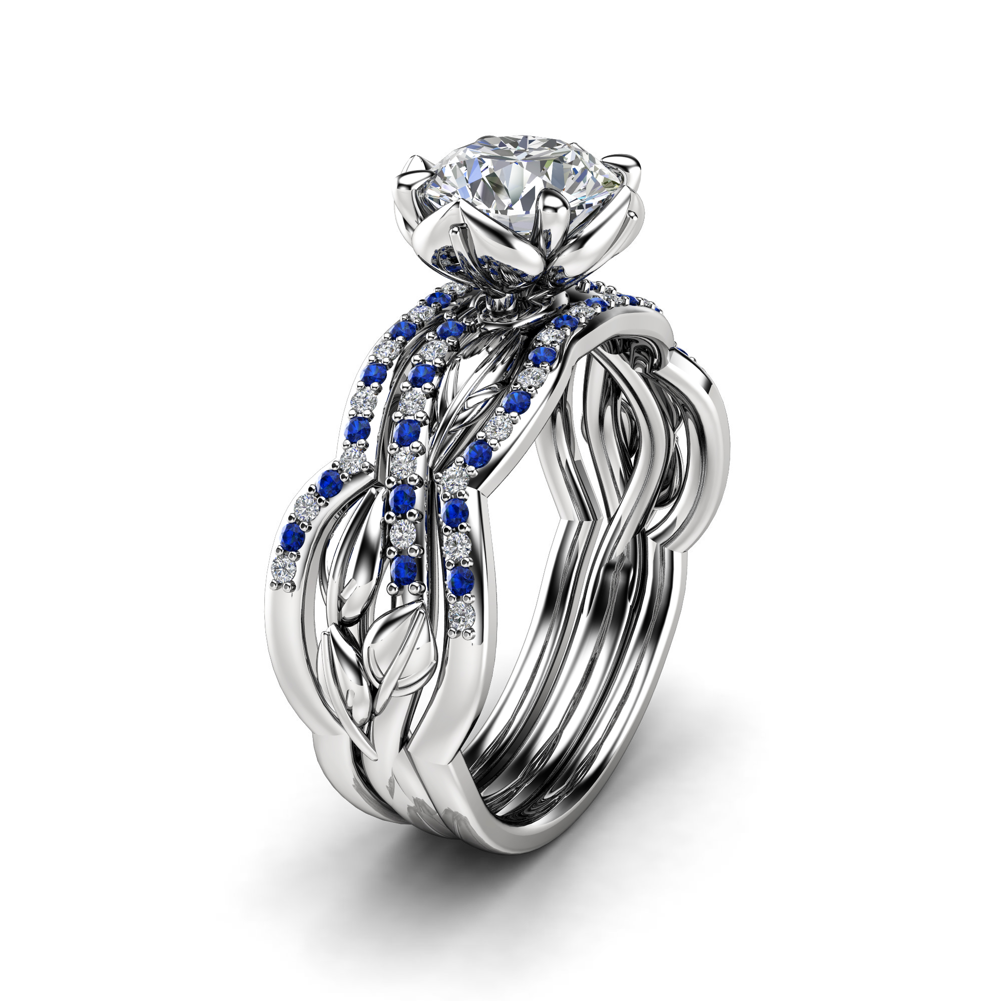 Special Reserved - Two matching bands Flower Rings 14K White Gold ...