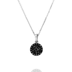 14K Gold Round Black Natural Diamonds Necklace Fine Jewelry