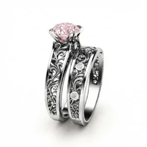 Pink Art Deco vintage bridal set with 1ct center stone - Model AN-0038D