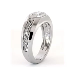 Men’s Lab Diamond Ring with Emerald Vintage Filigree Design