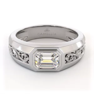 Men’s Lab Diamond Ring with Emerald Vintage Filigree Design