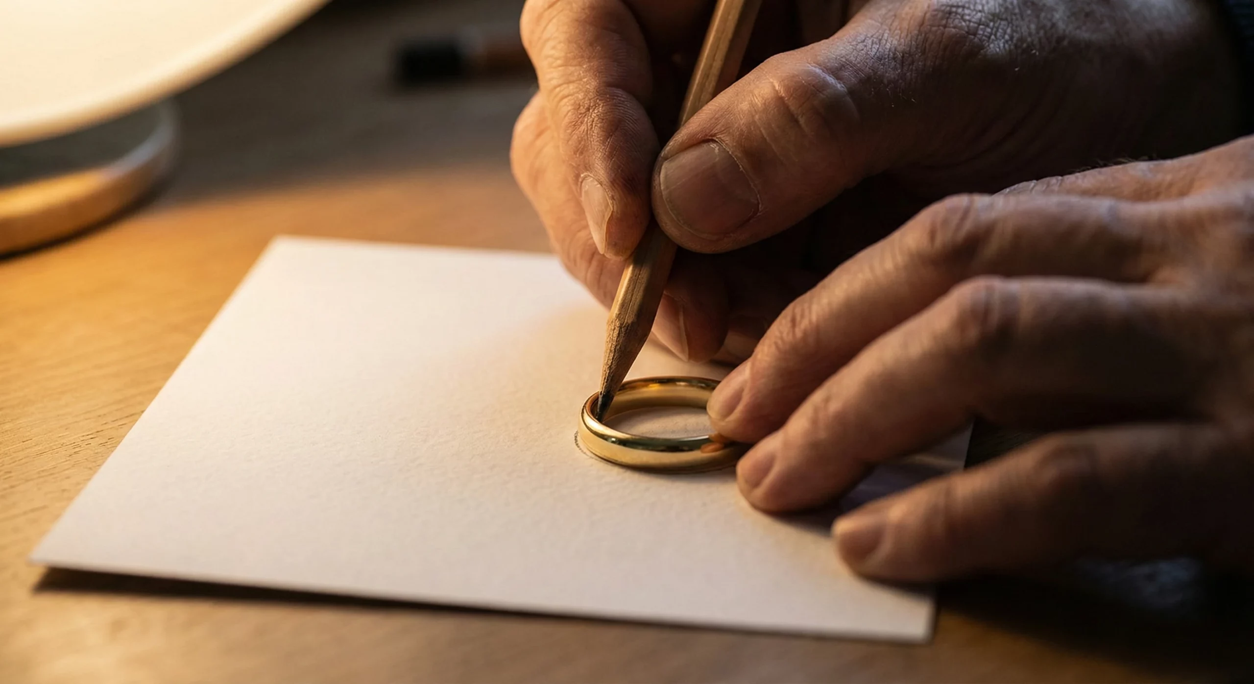 Tracing the inside diameter of a ring on paper to secretly find a ring size.