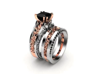 Art Deco Two Tone Gold Matching Band Only With Black Side Stones