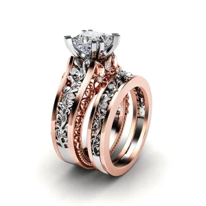 princess cut bridal set with floral filigree detail