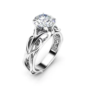 3 Carat Round Lab Grown Diamond Engagement Ring, 14K White Gold, Celtic Knot Braided Solitaire Setting